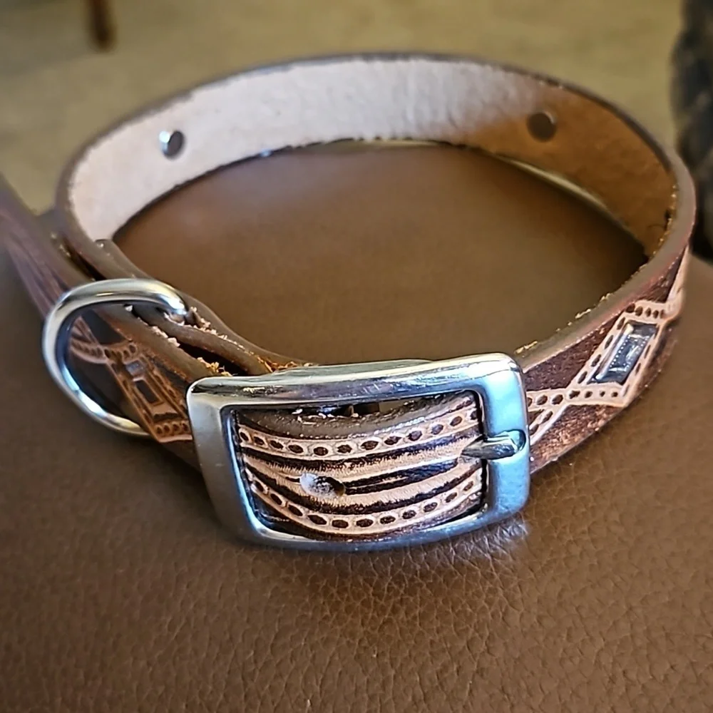 TEXAS LEATHER MFG Brown Western Leather Dog Collar NWOT